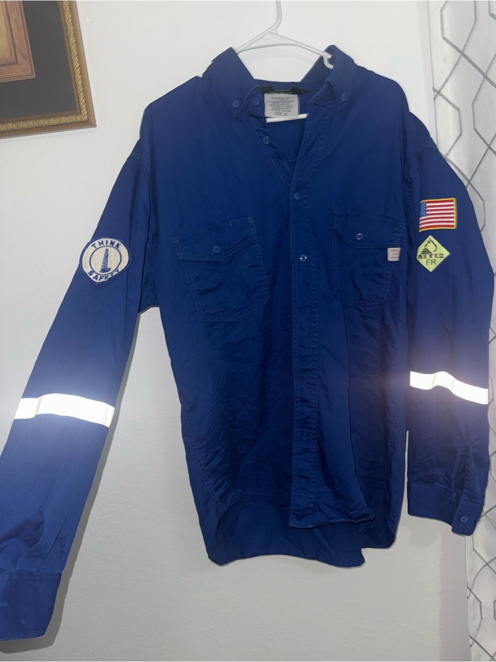 Men's Navy Work Shirt Jacket with Reflective Trim